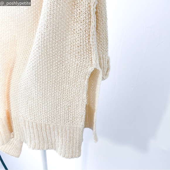 Cream open knit casual dropped shoulder sweater pullover - Picture 5 of 16